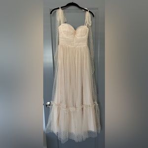 Mable, cream, shoulder tie swiss dot tulle dress, size small